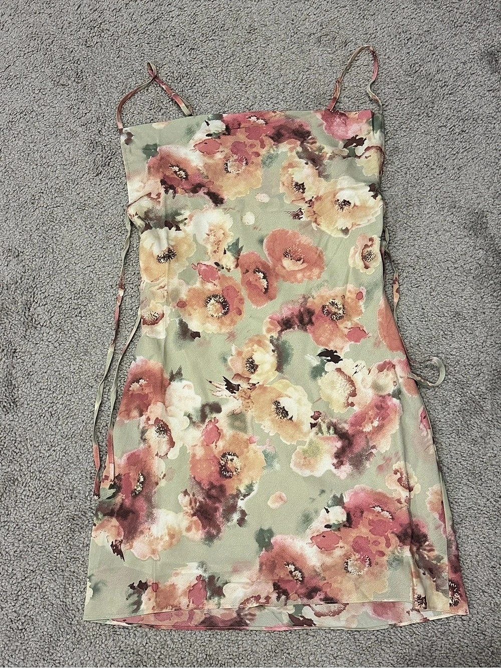 West of Melrose Floral Cowl Neck Mini Dress in Green & Pink Size Small